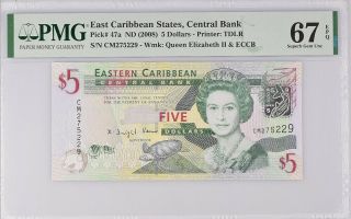 East Caribbean 5 Dollars Nd 2008 P 47 A Gem Unc Pmg 67 Epq
