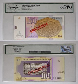 1997 Specimen Lcg Gem 66ppq Macedonia - Narodna Banka 100 Denari P - 16bs Note