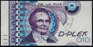 Test Note De La Rue Currency,  Portrait Babbage 010,  D - Plex Intaglio Specimen