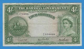 1936 (nd 1963) Bahamas Government Elizabeth Four 4 Shillings Note
