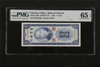 1954 Taiwan China - Bank Of Taiwan 1 Yuan Pick 1964 Pmg 65epq Gem Unc