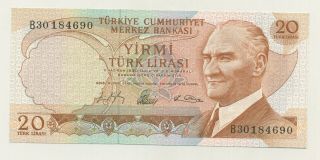 Turkey 20 Lira L.  1930 (1966) Pick 181.  B Xf,  Circulated Banknote B30