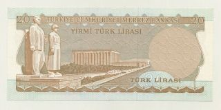 Turkey 20 Lira L.  1930 (1966) Pick 181.  b XF,  Circulated Banknote B30 2