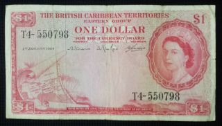 The British Caribbean Territories $1 One Dollar 1964 Circulated Bill Currency