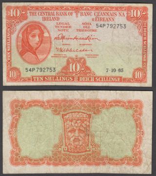 (b26) Ireland 10 Shillings 1965 (f) Banknote P - 63a Lady Hazel Lavery
