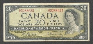1954 $20.  00 Bc - 41b F,  Classic Bank Of Canada Qeii Deep Green Old Twenty Dollars