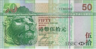 Hong Kong Banknote P208f 50 Dollars Hsbc 1.  1.  2009,  Unc