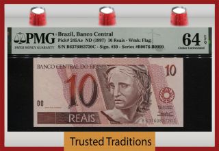 Tt Pk 245ae Nd (1997) Brazil Banco Central 10 Reais Pmg 64q The Only 1 Certified