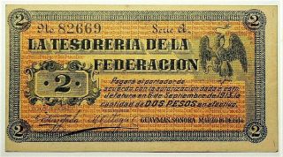 1914 Mexico Tesoreria Federacion Guaymas 2 Pesos Ps1061 G Series 11515