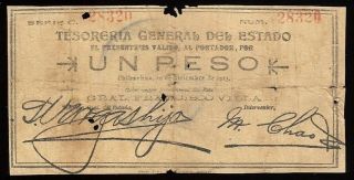Mexico S - 553a; M - 905a " Pancho " Villa 1 Peso C,  10.  12.  1913 G/vg