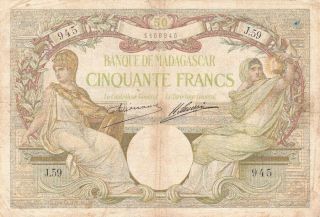 French Banque De Madagascar 50 Francs 1937 P - 38 Af Minerva