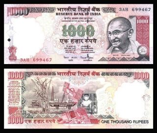 India 1000 Rupees P - 94a 2000 (without Letter) Unc Gandhi