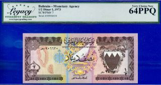 Bahrain 1/2 Dinar L.  1973 Scwpm 7 Monetary Authority Very - Choice - Hb906630