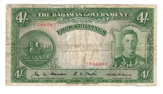 Bahamas 4 Shillings Vf Banknote (1936) P - 9b Heape - Taylor - Moore Sign Prefix A/4