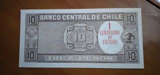 Chile Banknote/ 10 Pesos Overprinted 1 Centesimo De Escudo Unc