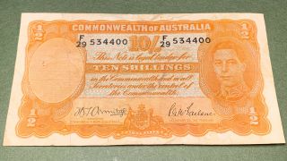 1942 Australia 10 Shillings Banknote Armitage/mcfarlane P - 25b King George Vi