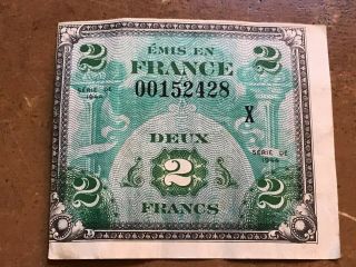 France 1944 Allied Military Currency 2 Francs Replacement Note