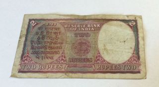 Reserve Bank of India 2 Rupees King George VI Colonial Note Paper Currency 3