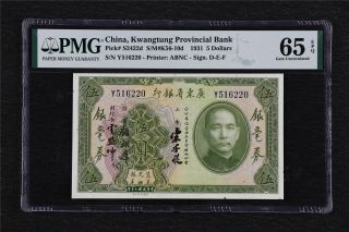 1931 China Kwangtung Provincial Bank 5 Dollars Pick S2422d Pmg 65epq Gem Unc