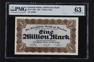 1923 Germany State Sachsische Bank 1million Mark Pick S962 Pmg 63 Choice Unc