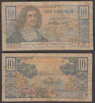French Equatorial Africa 10 Francs Nd 1947 (vg - F) Banknote P - 21