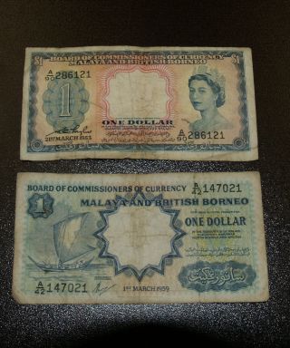 1953 And 1959 Malaya And British Borneo $1 One Dollar Notes