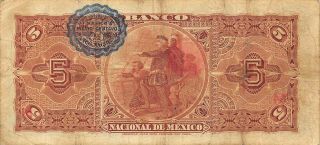 México 5 Pesos 1.  1.  1908 Series M - H Circulated Banknote Aamx