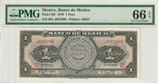 Pmg Certified Mexico 1970 1 Peso Banknote Unc 66 Epq Gem Pick 59l Abnc