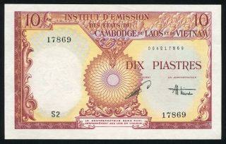 French Indochina (vietnam) - 10 Piastres 1953 - 1954 Note - P 107 P107 (au - Unc)