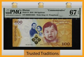 Tt Pk 37 2016 Bhutan 100 Ngultrum King Commemorative W/ Folder Pmg 67q