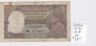 Paper Money - India - P - 18 - 5 Rupees - Vg
