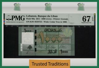 Tt Pk 90a 2011 Lebanon Banque Du Liban 1000 Livres Pmg 67 Epq Gem 1 Finer