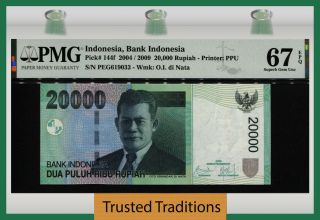 Tt Pk 144f 2004 / 2009 Indonesia Bank 20000 Rupiah Di Nata Pmg 67 Epq Gem