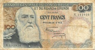 Belgian Congo 100 Francs 1.  12.  1956 P 33b Series X Circulated Banknote B25