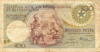Belgian Congo 100 Francs 1.  12.  1956 P 33b Series X Circulated Banknote B25 2