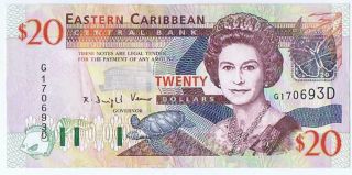 Eastern Caribbean 20 Dollars 2003 P44d Crisp Vf - Xf Queen Elizabeth 31