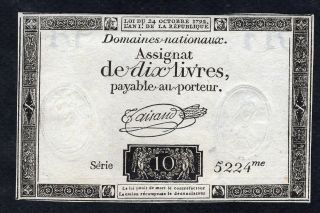 10 Livres Assignat From France 1792 Unc