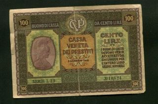 100 Cento Lire 1918 - Italy - Cassa Veneta Dei Prestiti Bank Note Good Conditio