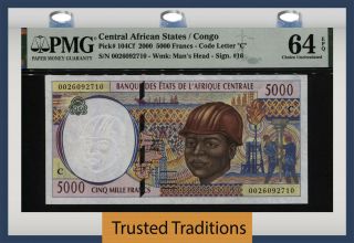 Tt Pk 104cf 2000 Central African States / Congo 5000 Francs Pmg 64 Epq Choice