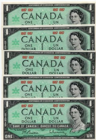 Bank Of Canada Centennial Of Canadian Confederation 1867 - 1967 5 Notes Unc