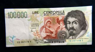 1997 Italy Banknote 100000 Lire Caravaggio 2° Xf,  /aunc