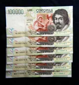 1997 ITALY Banknote 100000 lire Caravaggio 2° XF,  /aUNC 3