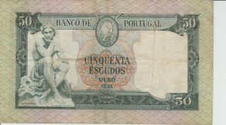 World Old Paper Money 1960 Old Bank Notes Portugal 50 Escudos Oro