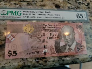 Bahamas 5 Dollars 2013 P 72 Gem Unc Pmg 65 Epq Top