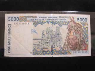 West African States Ivory Coast 5000 Francs 1992 P113aa 88 Banknote Paper Money