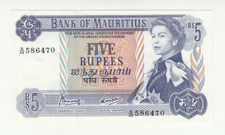 Mauritius 5 Rupees 1967 Aunc - Qeii @