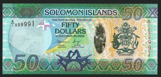 Solomon Islands 50 Dollars P35 2013 Unc S/n A/i 099991 Hybrid Note In Folder