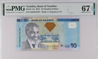 Namibia 10 Dollars 2012 P 11 A Gem Unc Pmg 67 Epq Nr