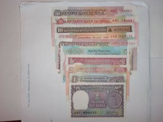 - India Paper Money - 10 " Old " Currency Notes - Rs:50,  20,  10x3,  5,  2x2 & 1x2