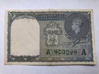 1940 One Rupee Banknote / Government Of India / King George Vi Nvf Ref B3
